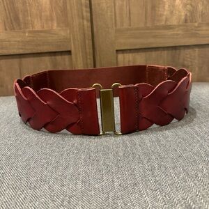 Leather Belt Wide Braided Maroon/Red Elastic Backside small
